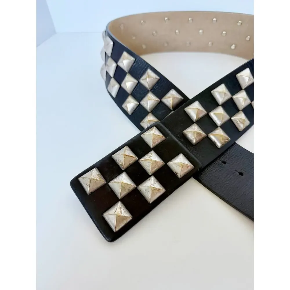 Streets Ahead Studded Leather Roger Belt Black Silver Small